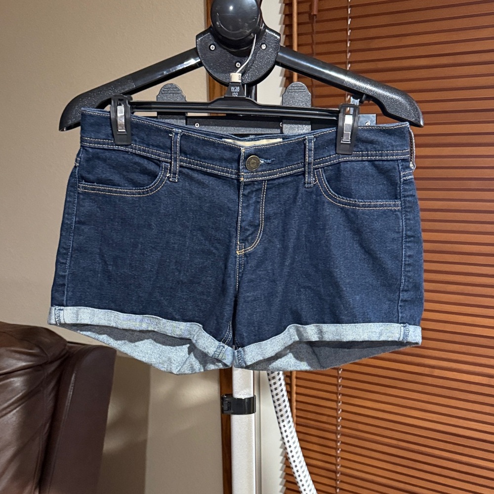 Women's Hollister Midi Shorts 4" Inseam Dark Blue Denim Cuffed